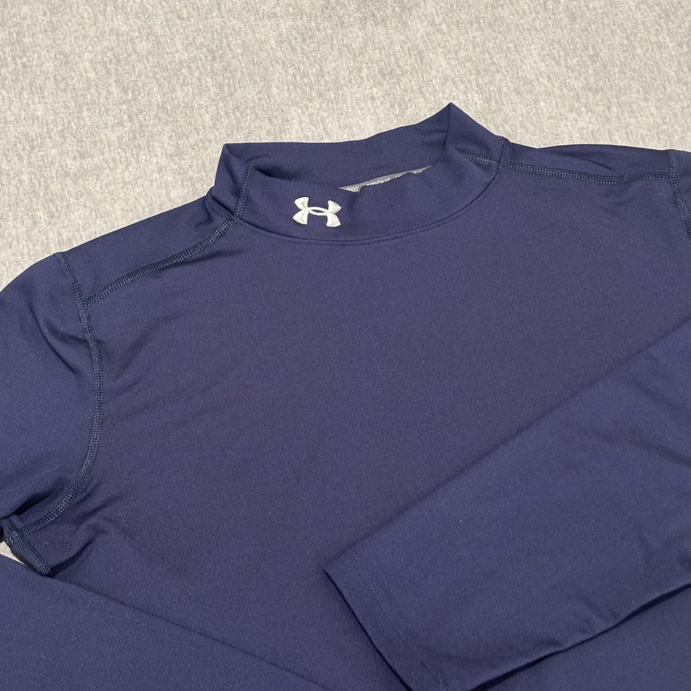 Under Armour ColdGear Mock Neck Fitted Base Layer Shirt Navy Blue Women XL